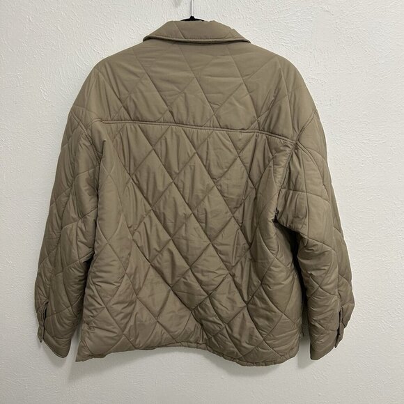 Zara Khaki Tan Quilted Puffer Chore Jacket Size L Lightweight Button Up Pockets - Picture 6 of 10